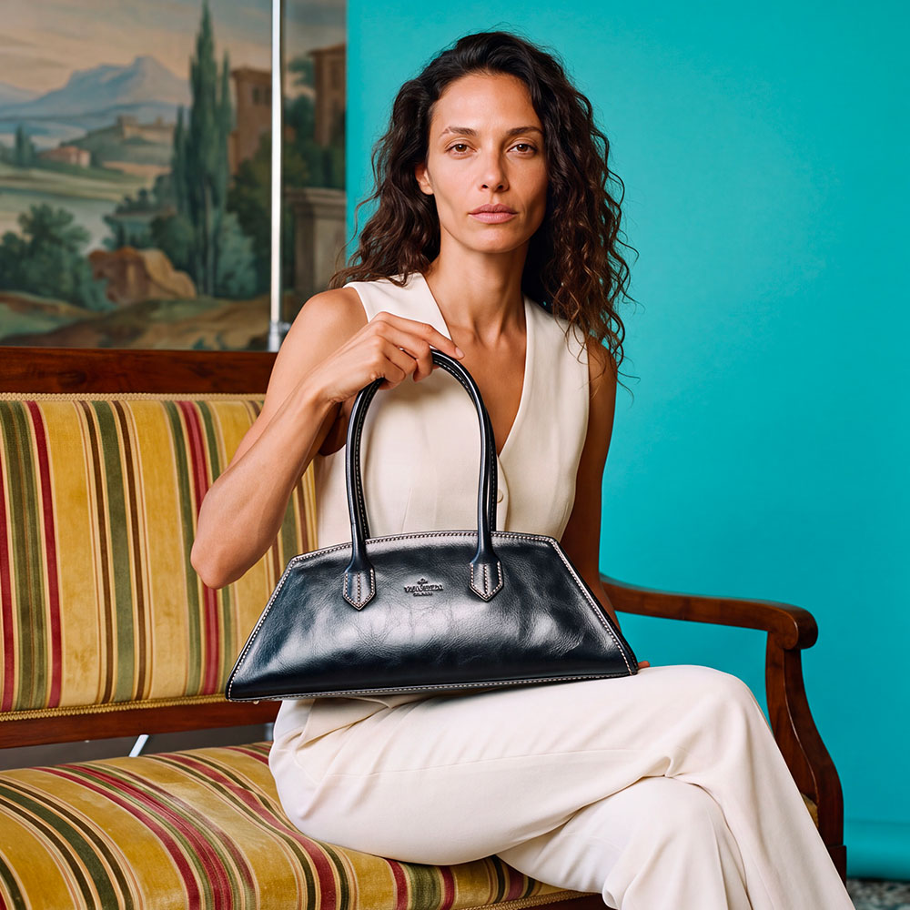 Borsa Donna a Spalla VIAVERDI in Pelle Blu Made in Italy linea Firenze
