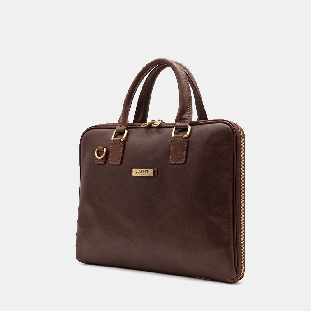Borsa Sottile Porta Pc 15.6 e Documenti VIAVERDI in Pelle Testa di Moro Made in Italy Linea Firenze