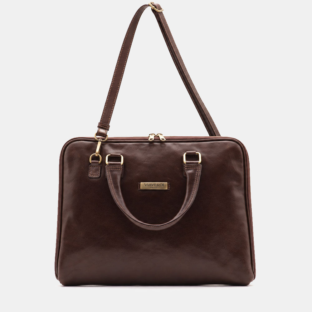 Borsa Sottile Porta Pc 15.6 e Documenti VIAVERDI in Pelle Testa di Moro Made in Italy Linea Firenze