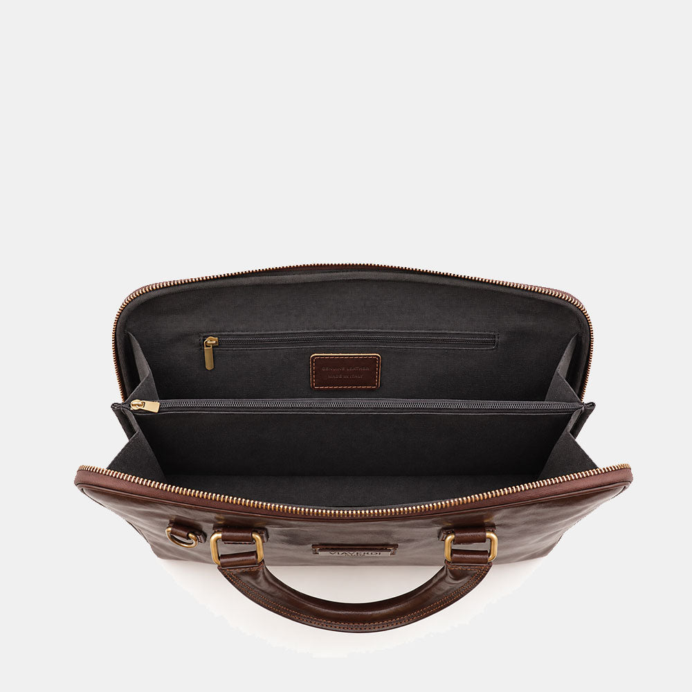 Borsa Sottile Porta Pc 15.6 e Documenti VIAVERDI in Pelle Testa di Moro Made in Italy Linea Firenze