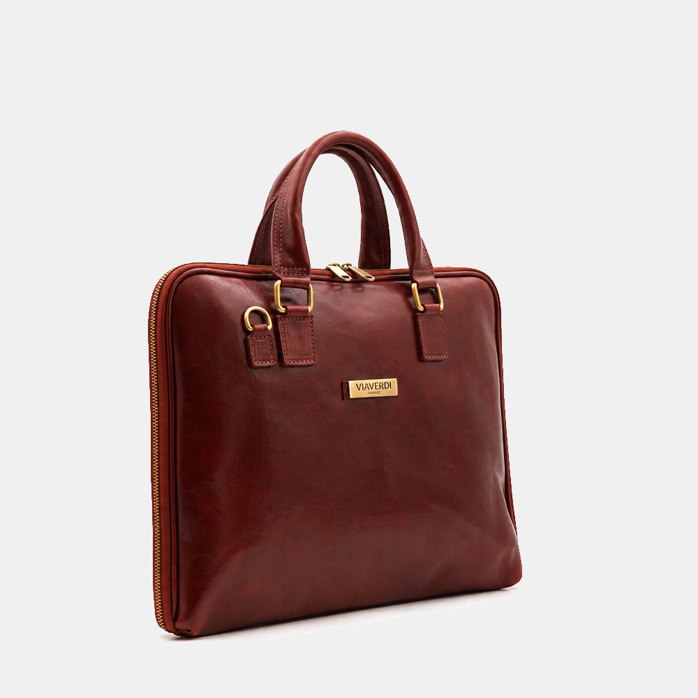 Borsa Sottile Porta Pc 15.6 e Documenti VIAVERDI in Pelle Marrone Made in Italy Linea Firenze