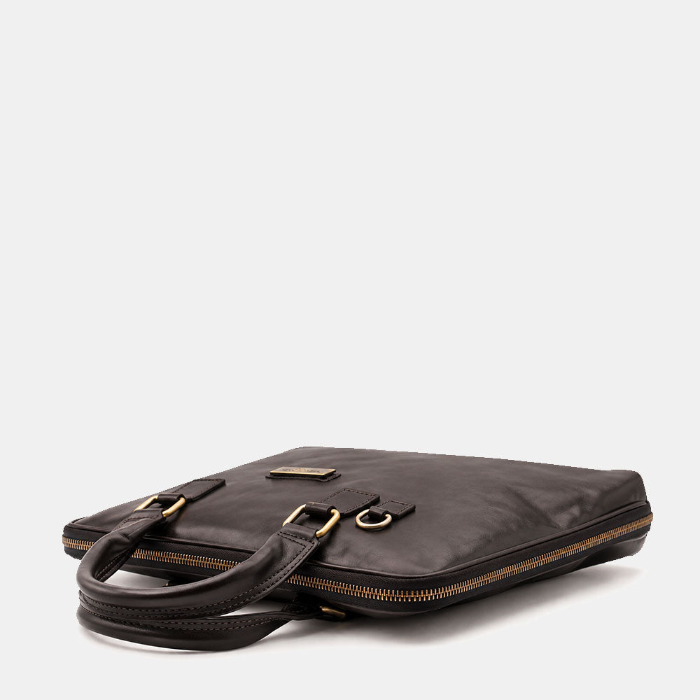 Borsa Sottile Porta Pc 15.6 e Documenti VIAVERDI in Pelle Nera Made in Italy Linea Firenze