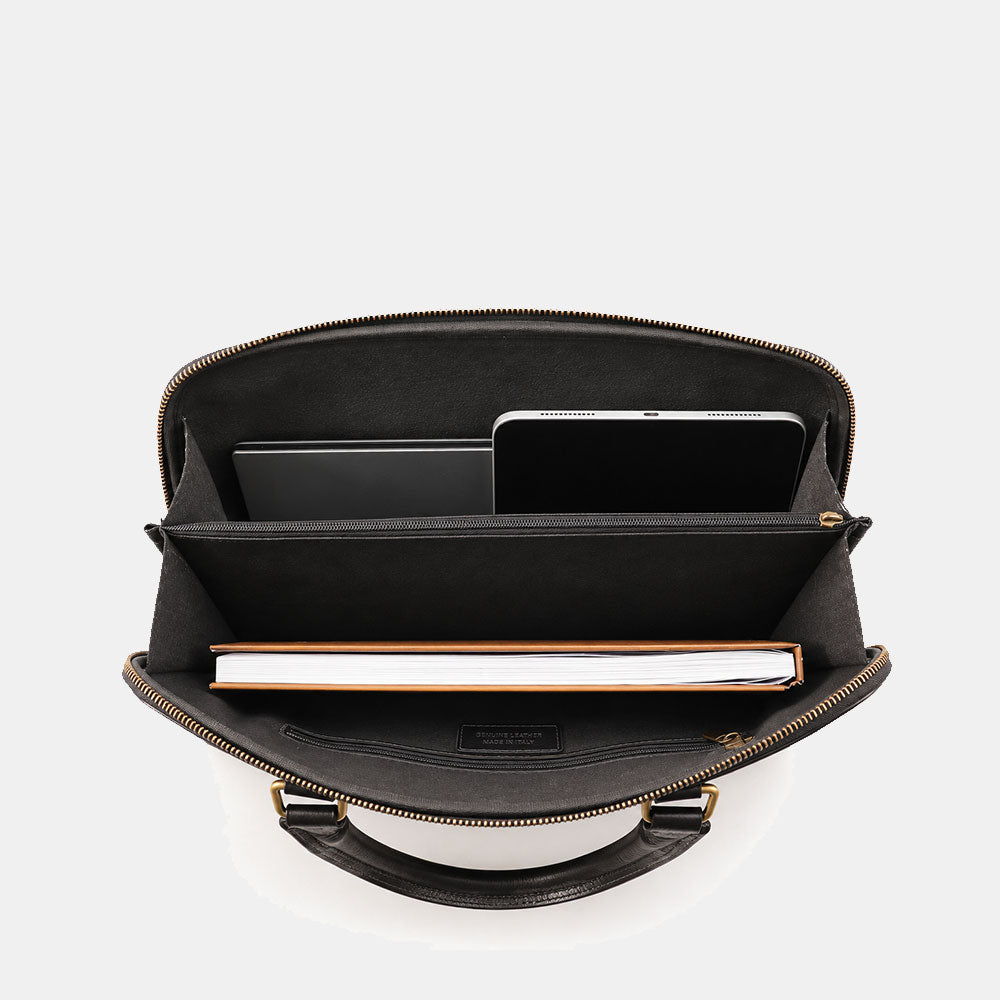 Borsa Sottile Porta Pc 15.6 e Documenti VIAVERDI in Pelle Nera Made in Italy Linea Firenze