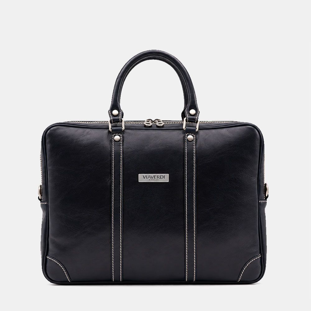 Borsa da Ufficio in Pelle Blu VIAVERDI Made in Italy Linea Firenze - Porta Pc 15.6