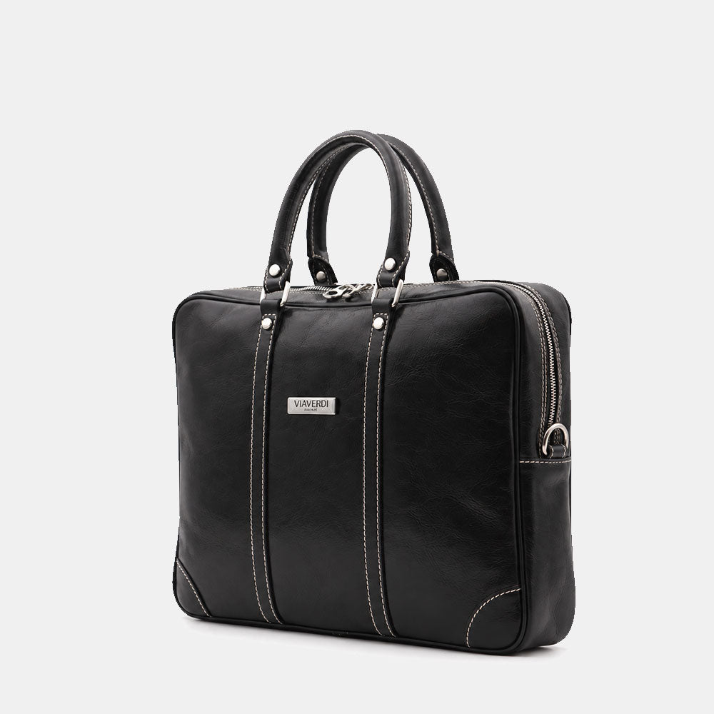 Borsa da Ufficio in Pelle Blu VIAVERDI Made in Italy Linea Firenze - Porta Pc 15.6