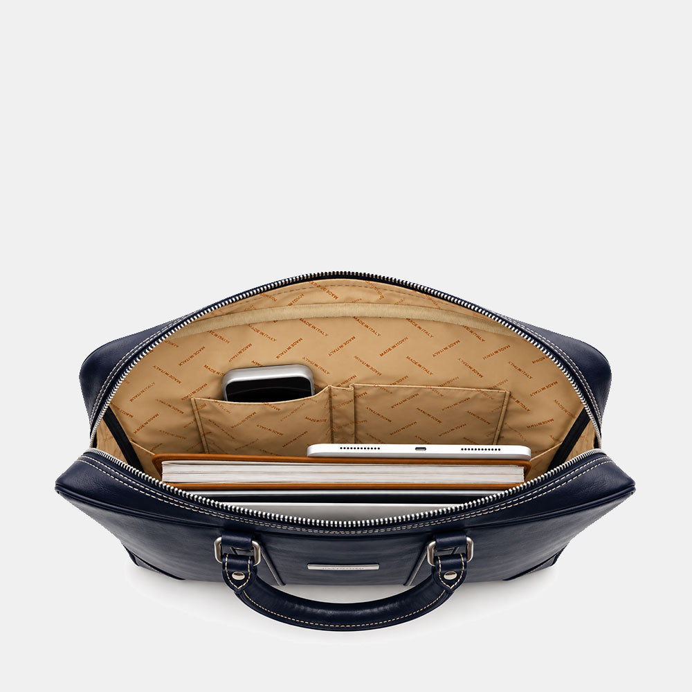 Borsa da Ufficio in Pelle Blu VIAVERDI Made in Italy Linea Firenze - Porta Pc 15.6