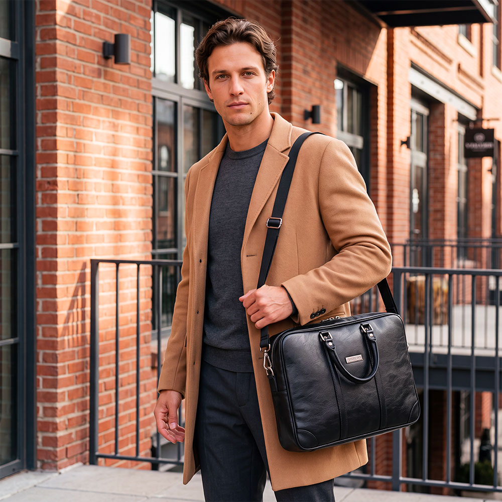 Borsa da Ufficio in Pelle Nera VIAVERDI Made in Italy Linea Firenze - Porta Pc 15.6