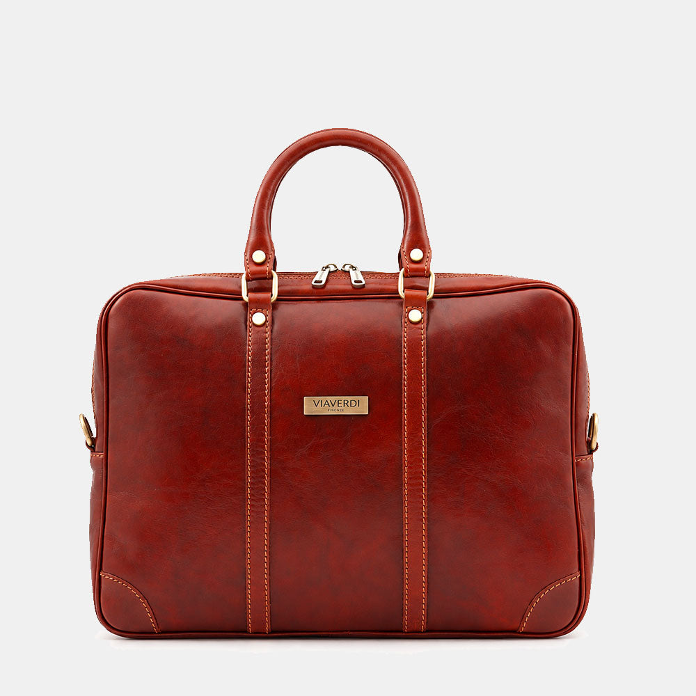 Borsa da Ufficio in Pelle Marrone VIAVERDI Made in Italy Linea Firenze - Porta Pc 15.6