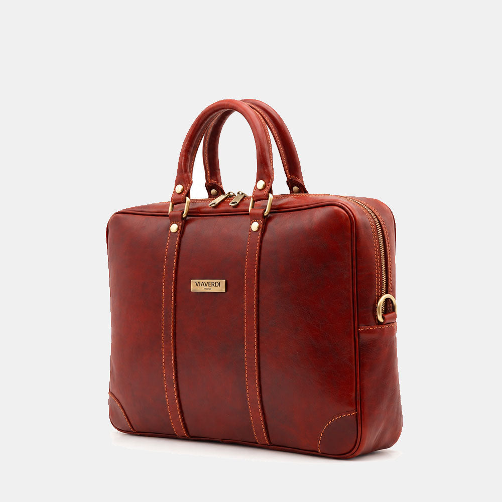 Borsa da Ufficio in Pelle Marrone VIAVERDI Made in Italy Linea Firenze - Porta Pc 15.6