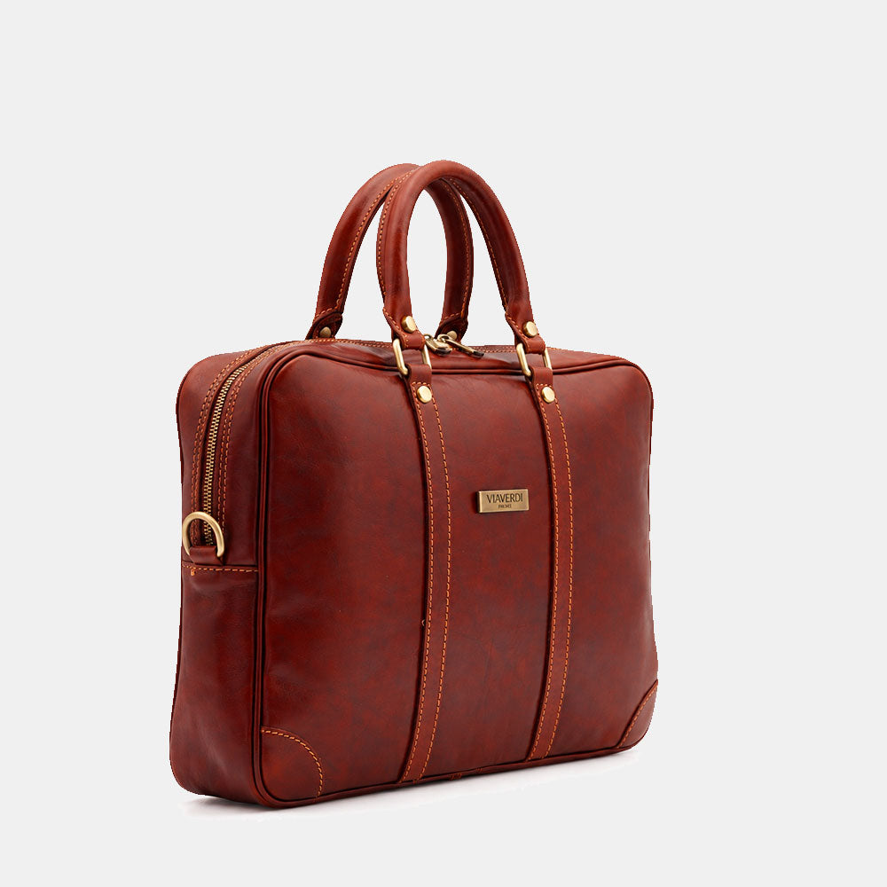 Borsa da Ufficio in Pelle Marrone VIAVERDI Made in Italy Linea Firenze - Porta Pc 15.6