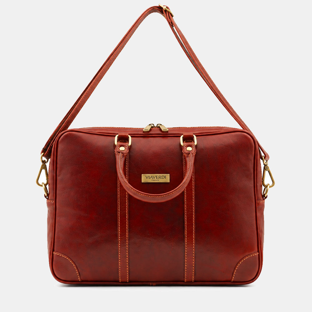 Borsa da Ufficio in Pelle Marrone VIAVERDI Made in Italy Linea Firenze - Porta Pc 15.6