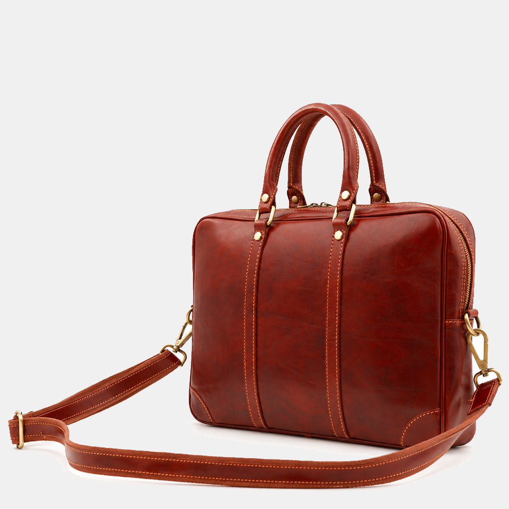Borsa da Ufficio in Pelle Marrone VIAVERDI Made in Italy Linea Firenze - Porta Pc 15.6
