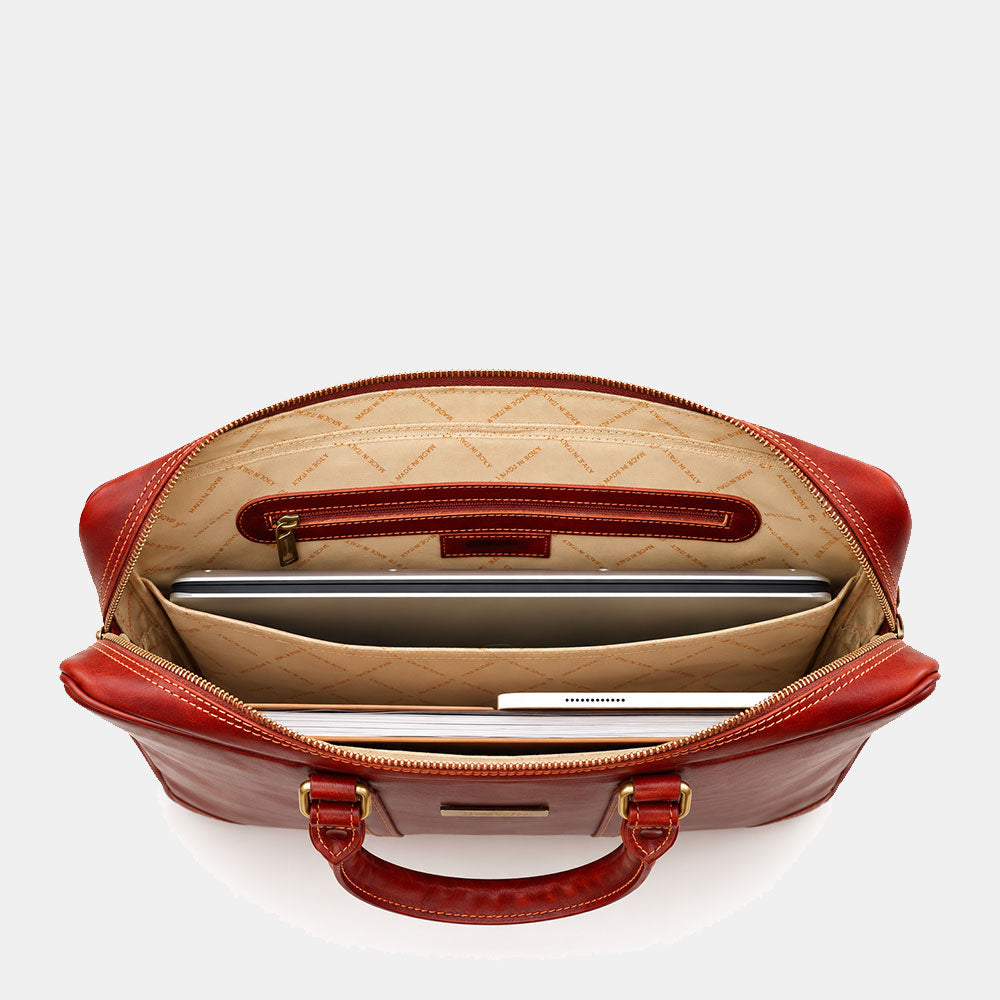 Borsa da Ufficio in Pelle Marrone VIAVERDI Made in Italy Linea Firenze - Porta Pc 15.6