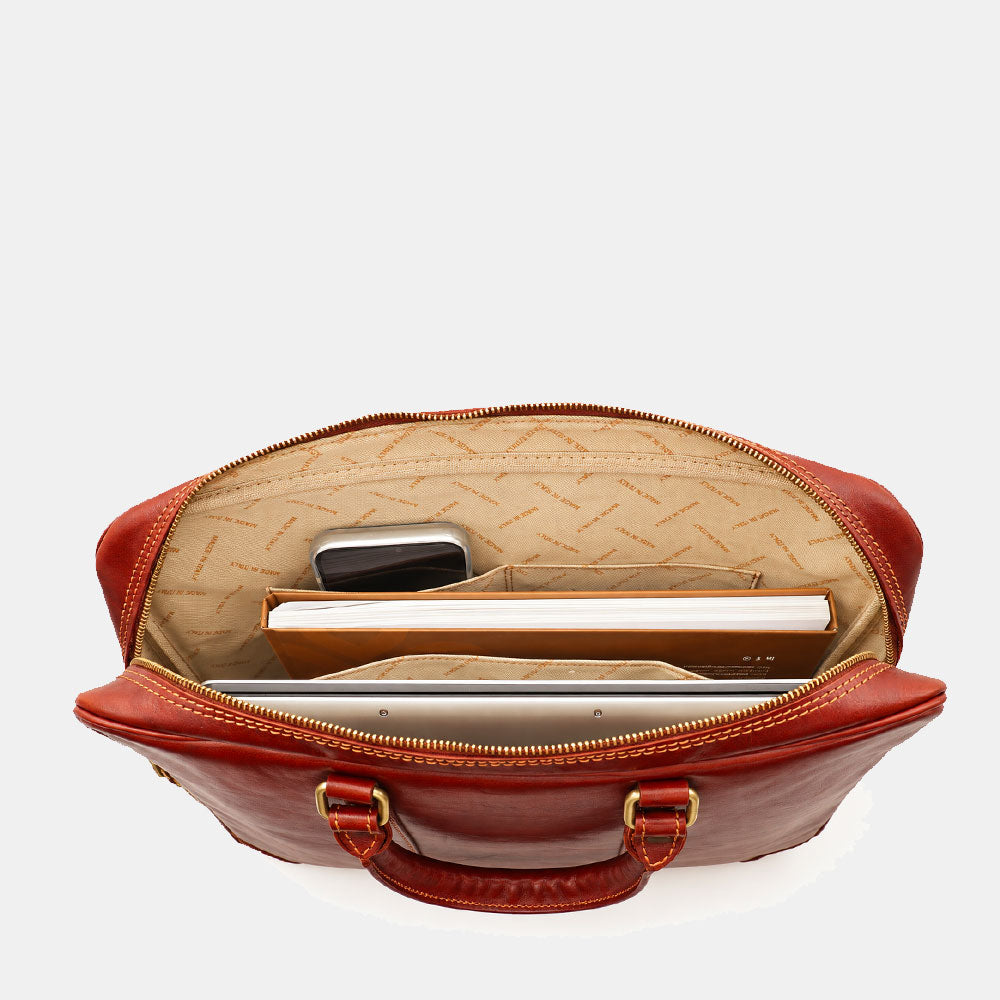 Borsa da Ufficio in Pelle Marrone VIAVERDI Made in Italy Linea Firenze - Porta Pc 15.6