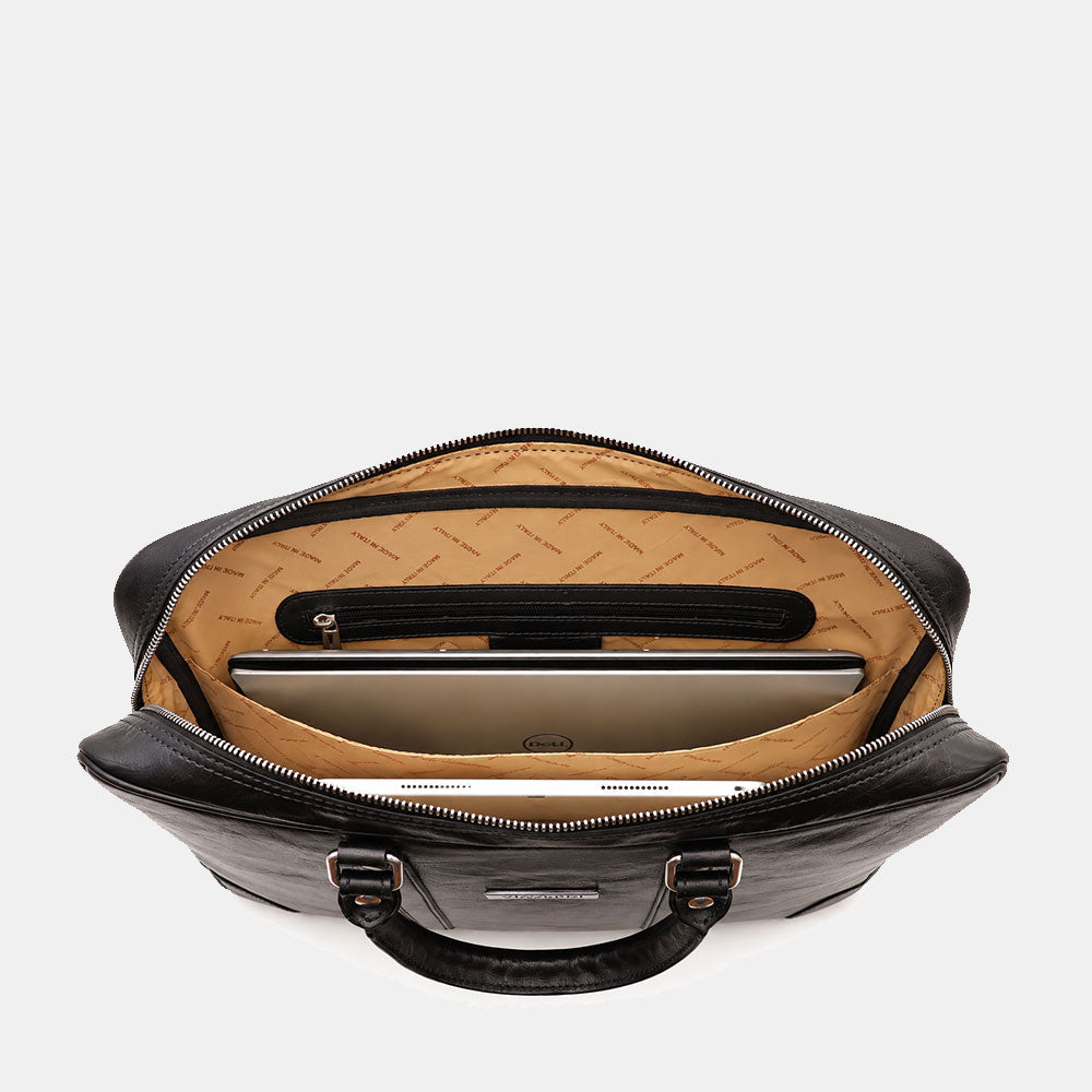 Borsa da Ufficio in Pelle Nera VIAVERDI Made in Italy Linea Firenze - Porta Pc 15.6
