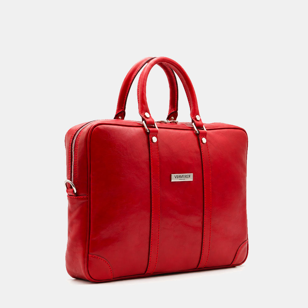 Borsa da Ufficio in Pelle Rossa VIAVERDI Made in Italy Linea Firenze - Porta Pc 15.6