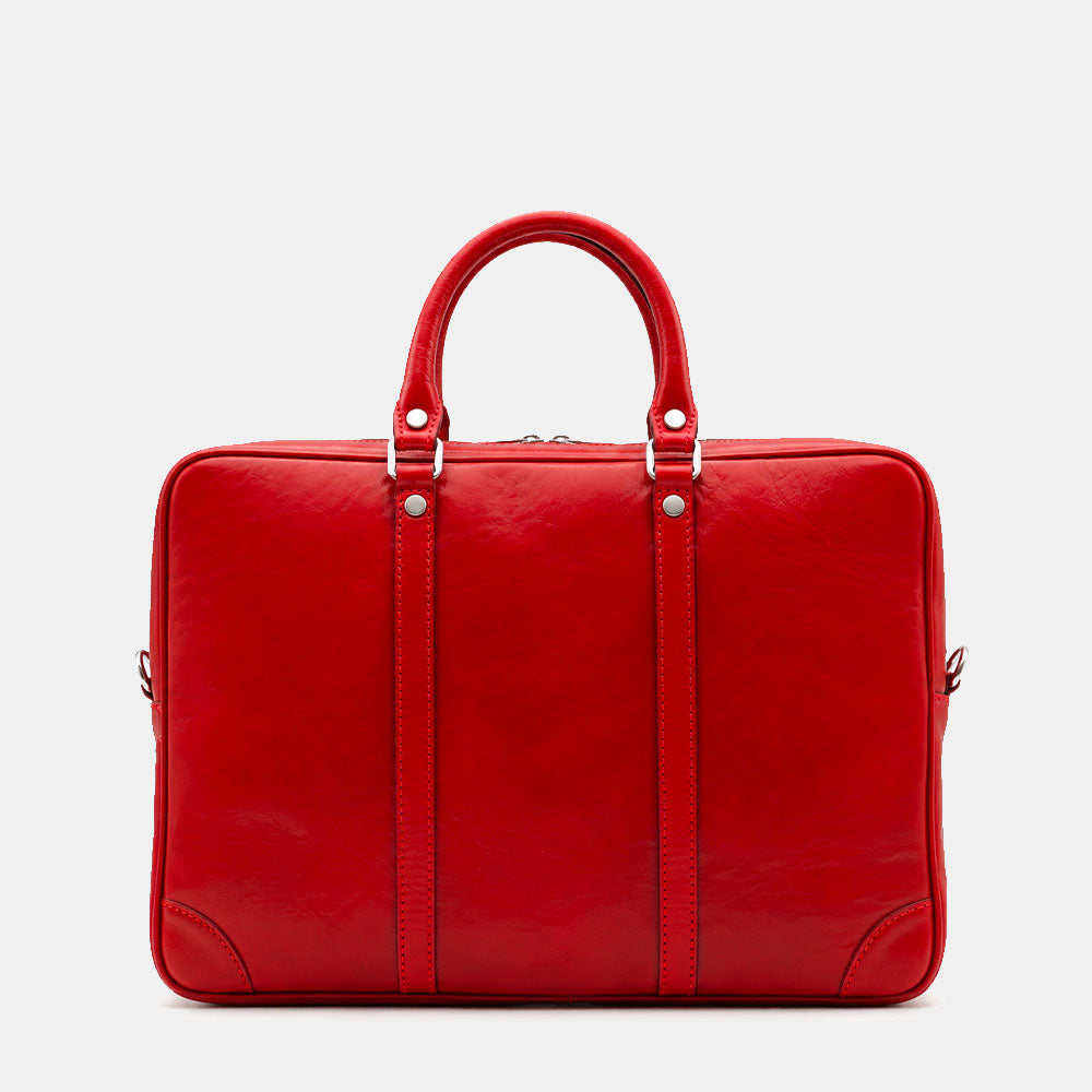 Borsa da Ufficio in Pelle Rossa VIAVERDI Made in Italy Linea Firenze - Porta Pc 15.6