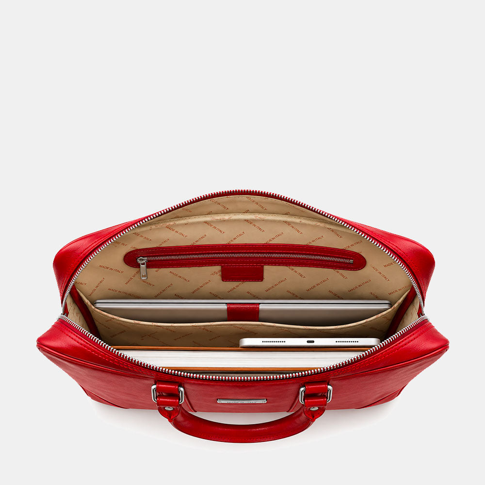 Borsa da Ufficio in Pelle Rossa VIAVERDI Made in Italy Linea Firenze - Porta Pc 15.6