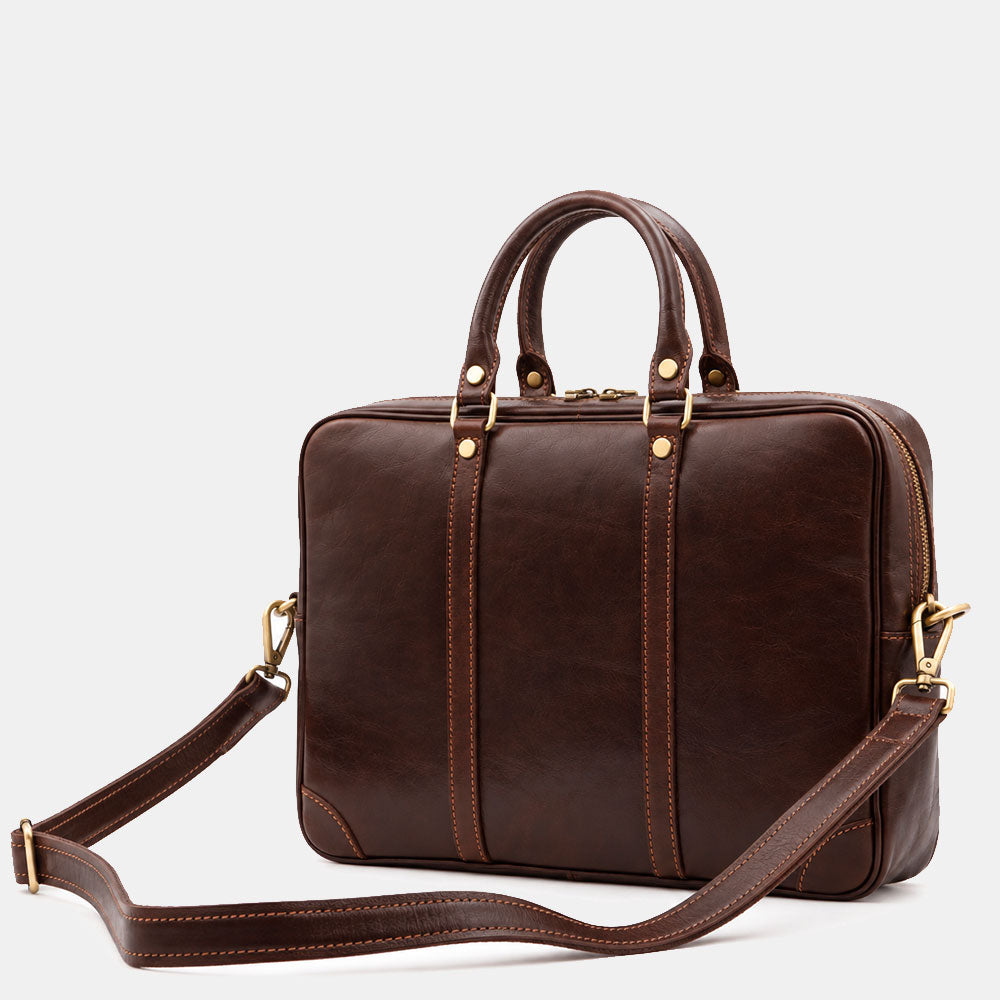 Borsa da Ufficio in Pelle Marrone Testa di Moro VIAVERDI Made in Italy Linea Firenze - Porta Pc 15.6