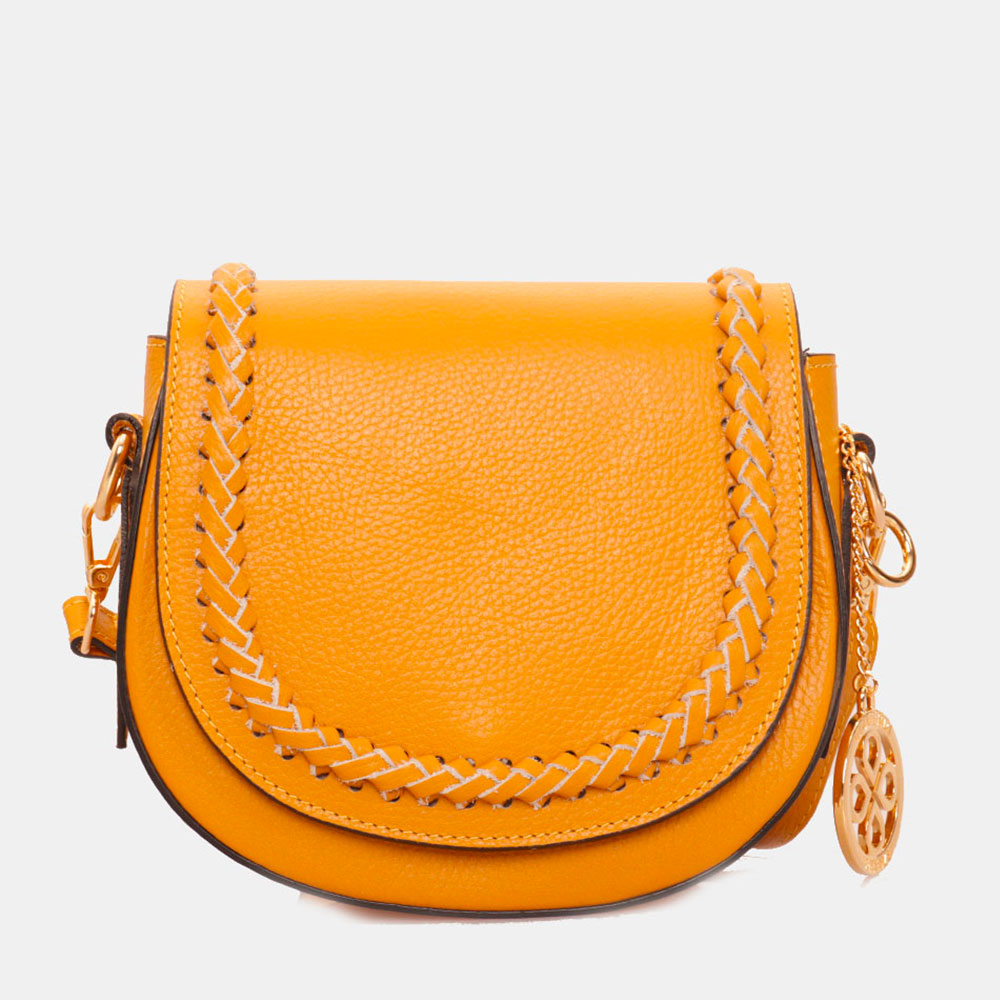 Borsa a Tracolla VIAVERDI in Pelle Ocra Made in Italy linea San Gimignano