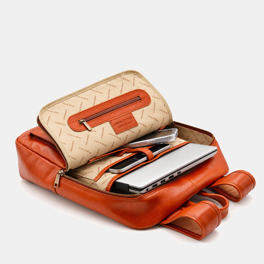 Zaino in Pelle color Cuoio VIAVERDI Made in Italy Linea Firenze - Porta Pc 15.6