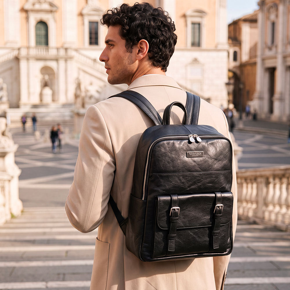 Backpack in Black Leather Made in Italy – Line Firenze
