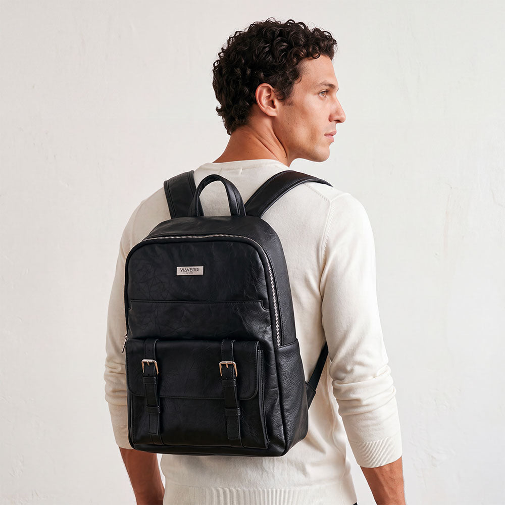 Backpack in Black Leather Made in Italy – Line Firenze
