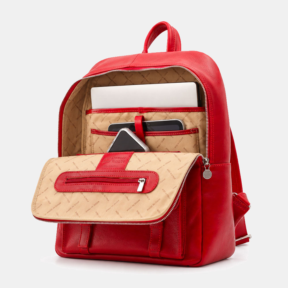 Zaino in Pelle Rossa VIAVERDI Made in Italy Linea Firenze - Porta Pc 15.6
