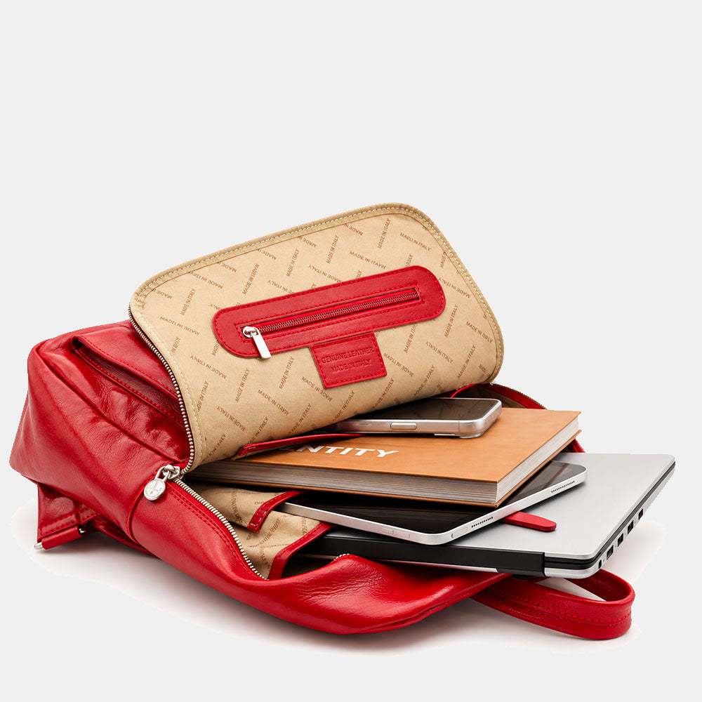 Zaino in Pelle Rossa VIAVERDI Made in Italy Linea Firenze - Porta Pc 15.6