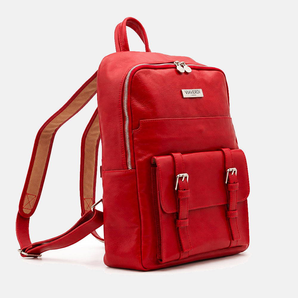 Zaino in Pelle Rossa VIAVERDI Made in Italy Linea Firenze - Porta Pc 15.6