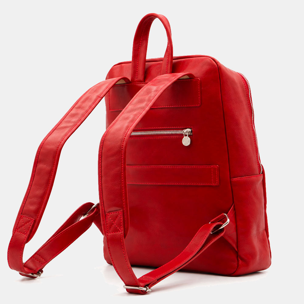 Zaino in Pelle Rossa VIAVERDI Made in Italy Linea Firenze - Porta Pc 15.6