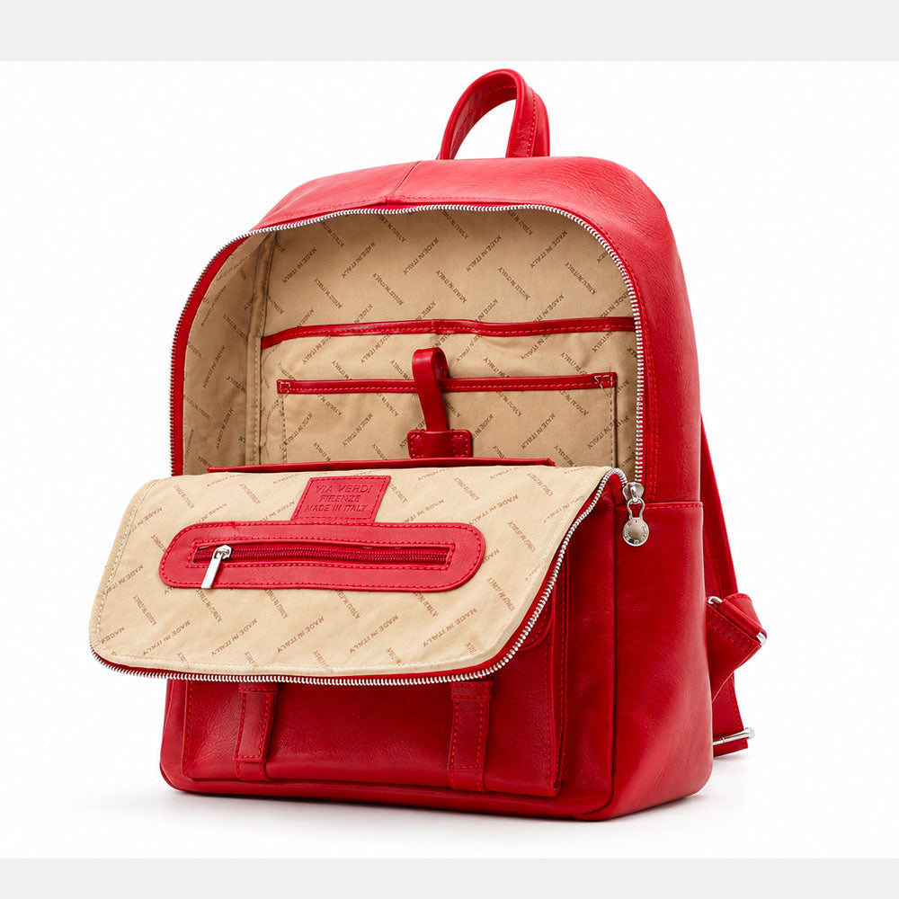 Zaino in Pelle Rossa VIAVERDI Made in Italy Linea Firenze - Porta Pc 15.6