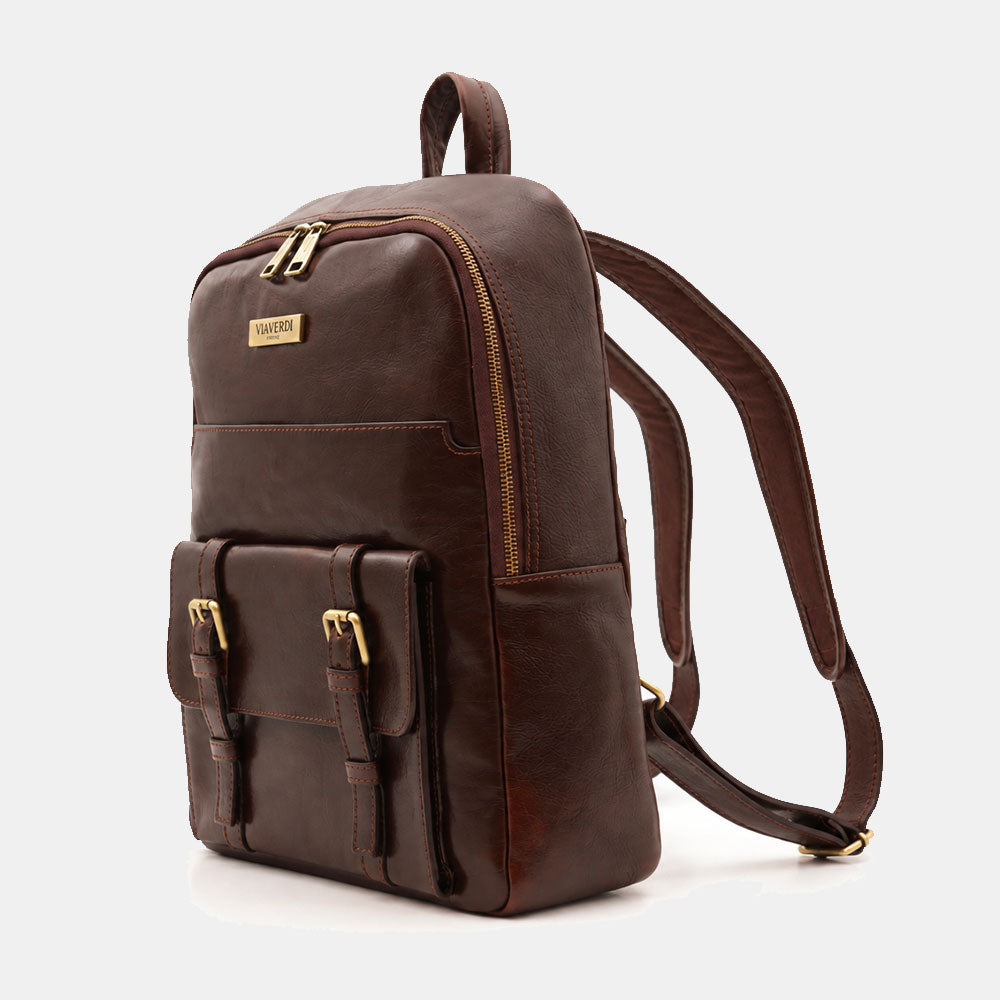 Zaino in Pelle Marrone Testa di Moro VIAVERDI Made in Italy Linea Firenze - Porta Pc 15.6