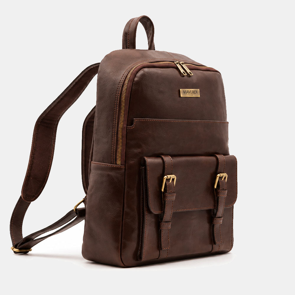 Zaino in Pelle Marrone Testa di Moro VIAVERDI Made in Italy Linea Firenze - Porta Pc 15.6