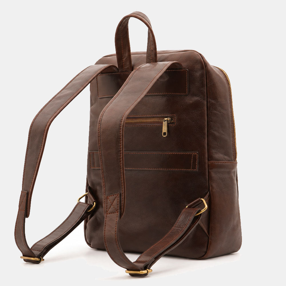Zaino in Pelle Marrone Testa di Moro VIAVERDI Made in Italy Linea Firenze - Porta Pc 15.6