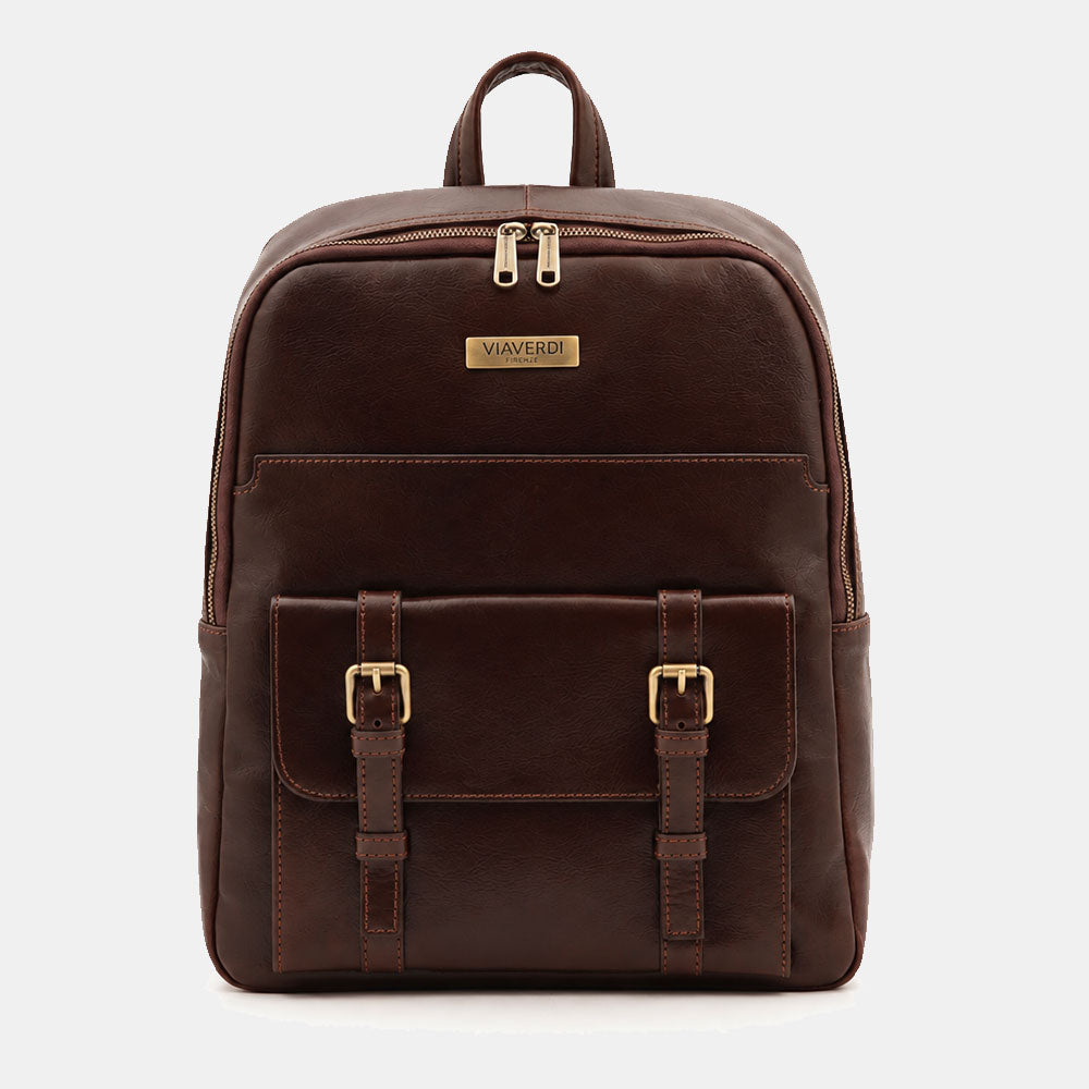 Zaino in Pelle Marrone Testa di Moro VIAVERDI Made in Italy Linea Firenze - Porta Pc 15.6