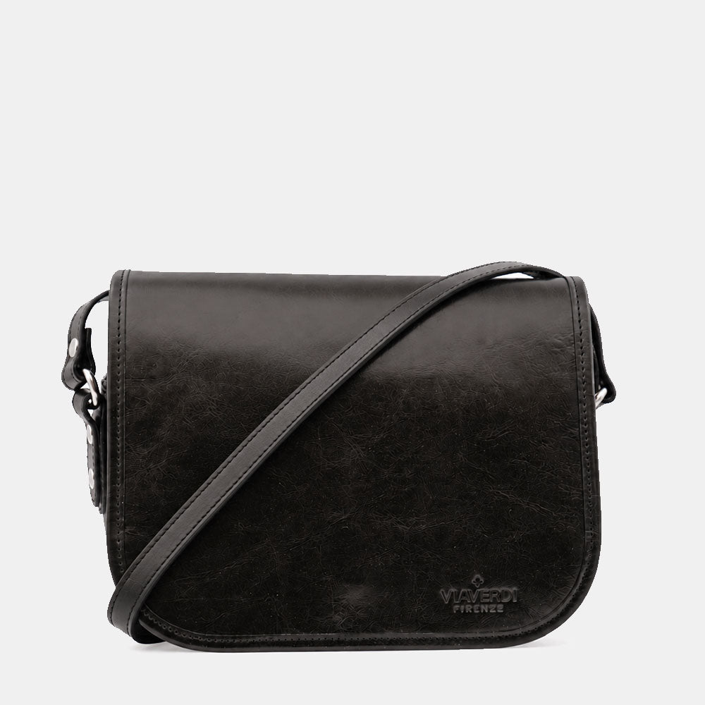 Borsa a Tracolla VIAVERDI in Pelle Nera Made in Italy linea Firenze