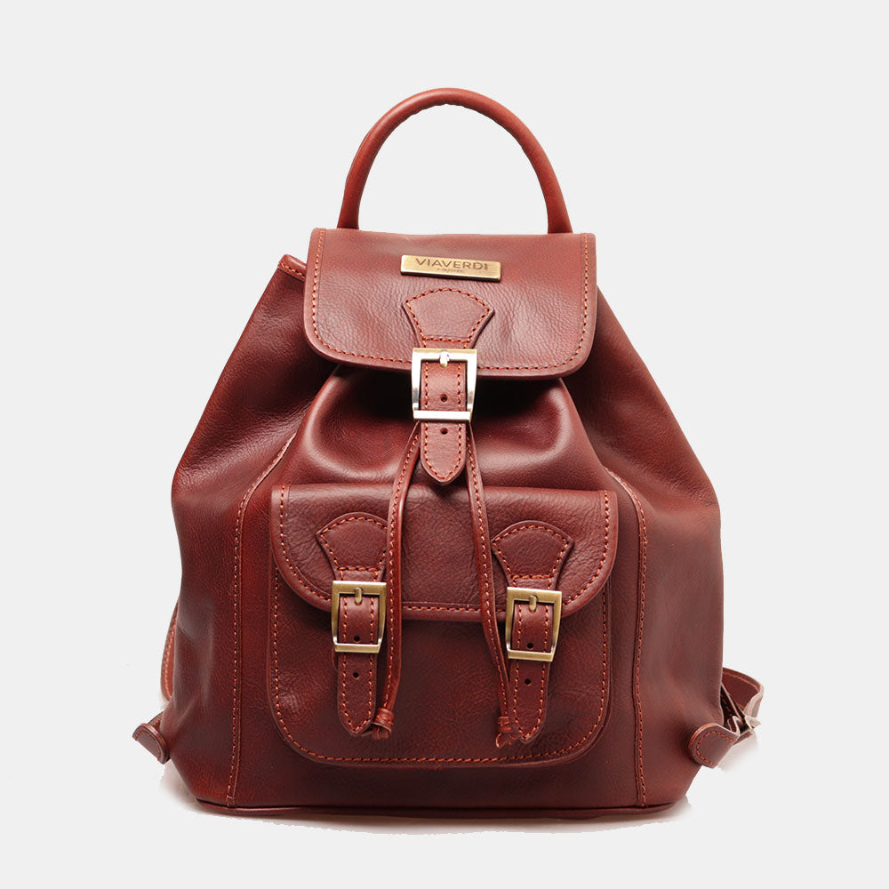 Zaino Donna VIAVERDI in Pelle Marrone Made in Italy linea Firenze