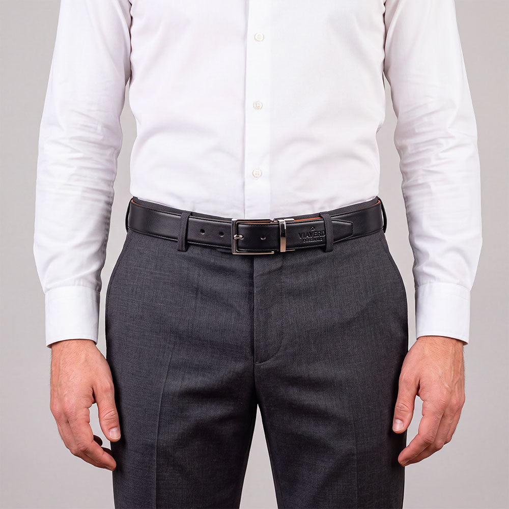 Cintura Uomo in Pelle Reversibile Nera o Marrone VIAVERDI Made in Italy linea Firenze