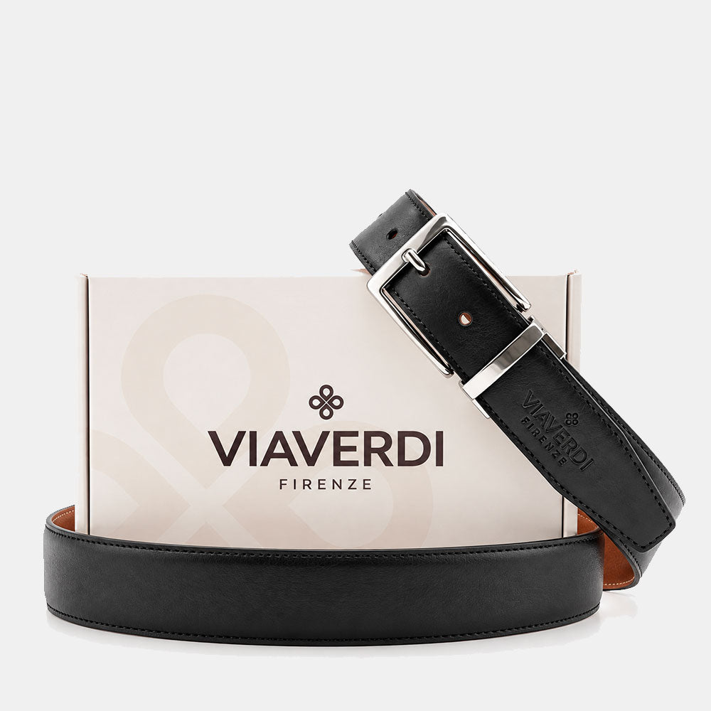 Cintura Uomo in Pelle Reversibile Nera o Marrone VIAVERDI Made in Italy linea Firenze