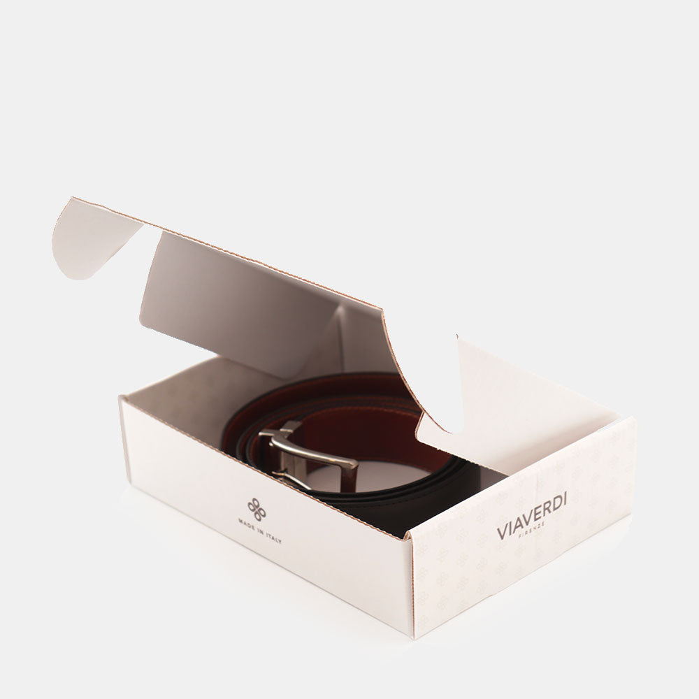 Cintura Uomo in Pelle Reversibile Nera o Marrone VIAVERDI Made in Italy linea Firenze