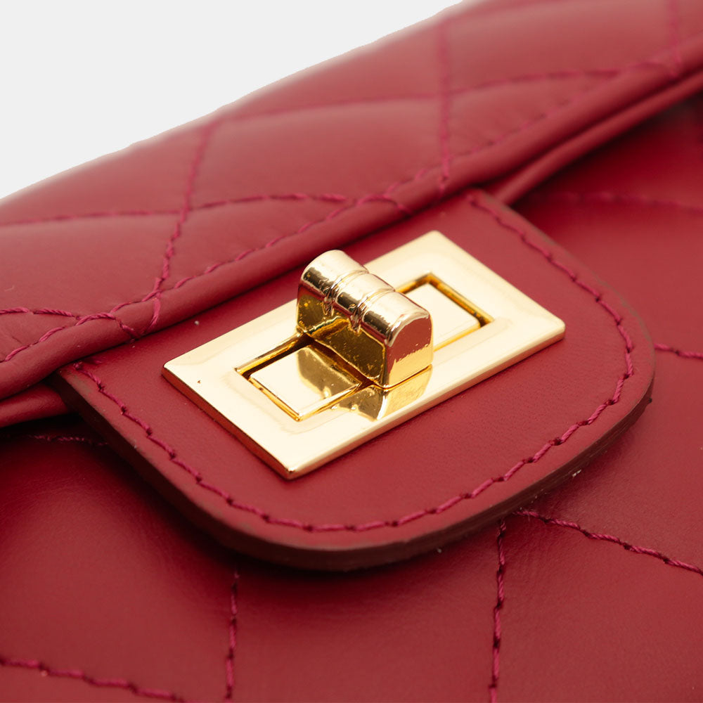 Borsa Piccola a Spalla VIAVERDI in Pelle Bordeaux Matelassè Made in Italy linea Saturnia