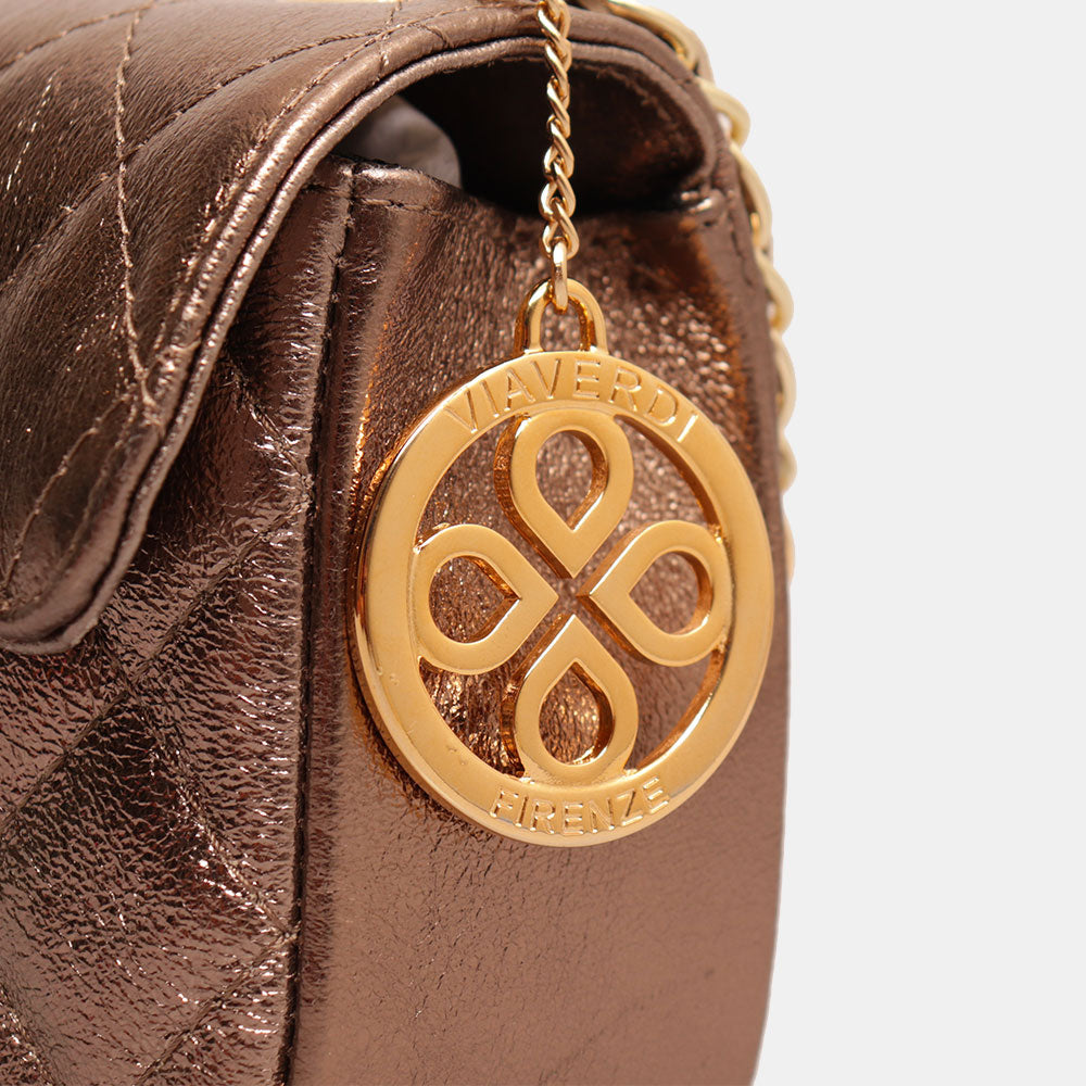 Borsa Piccola a Spalla VIAVERDI in Pelle Bronzo Matelassè Made in Italy linea Saturnia