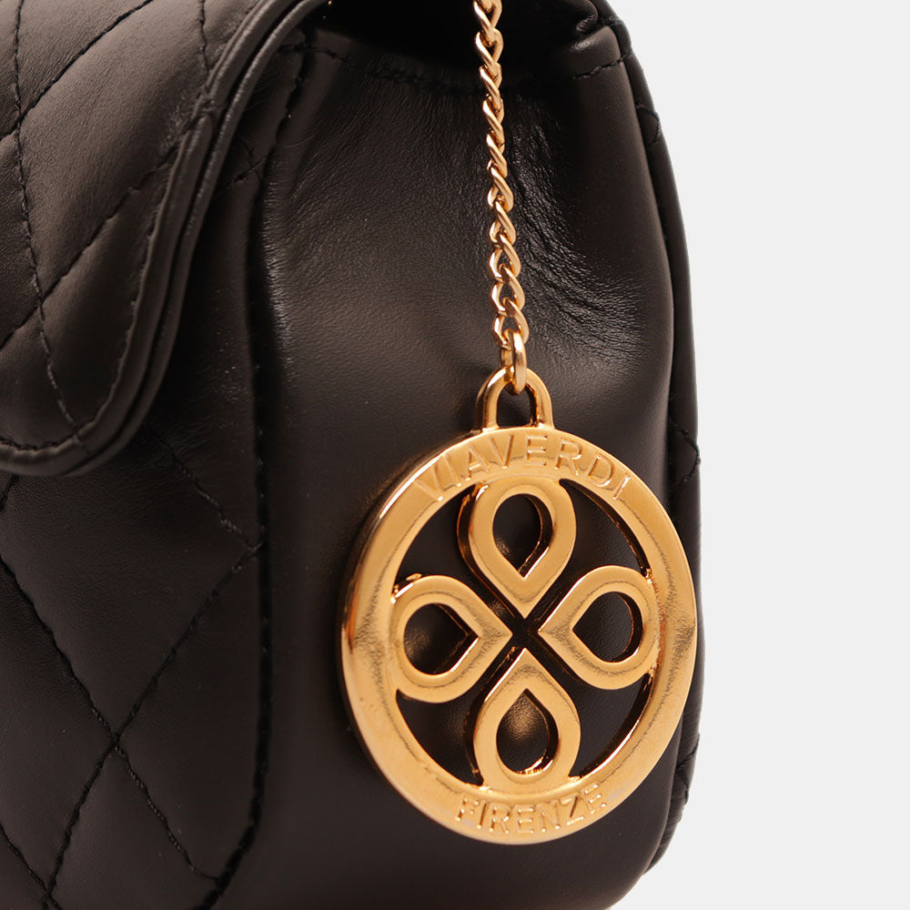 Borsa Piccola a Spalla VIAVERDI in Pelle Nera Matelassè Made in Italy linea Saturnia