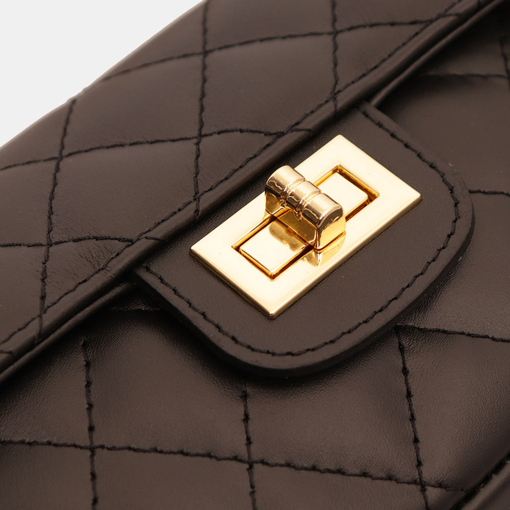 Borsa Piccola a Spalla VIAVERDI in Pelle Nera Matelassè Made in Italy linea Saturnia