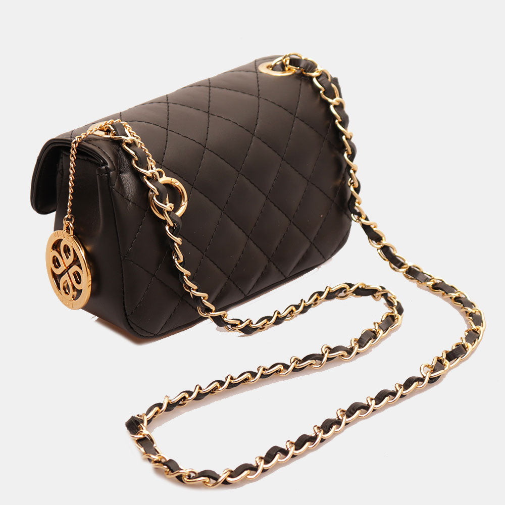 Borsa Piccola a Spalla VIAVERDI in Pelle Nera Matelassè Made in Italy linea Saturnia