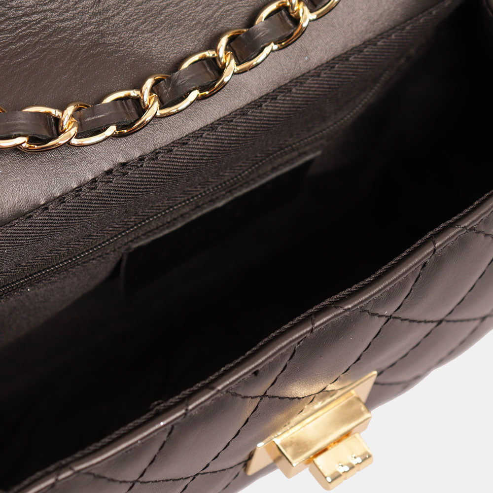 Borsa Piccola a Spalla VIAVERDI in Pelle Nera Matelassè Made in Italy linea Saturnia