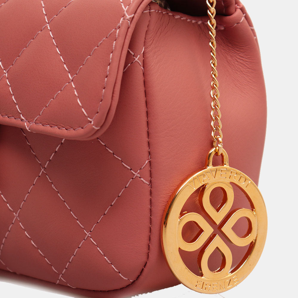 Borsa Piccola a Spalla VIAVERDI in Pelle Rosa Matelassè Made in Italy linea Saturnia