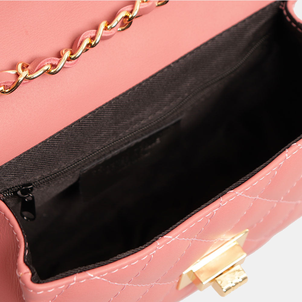 Borsa Piccola a Spalla VIAVERDI in Pelle Rosa Matelassè Made in Italy linea Saturnia