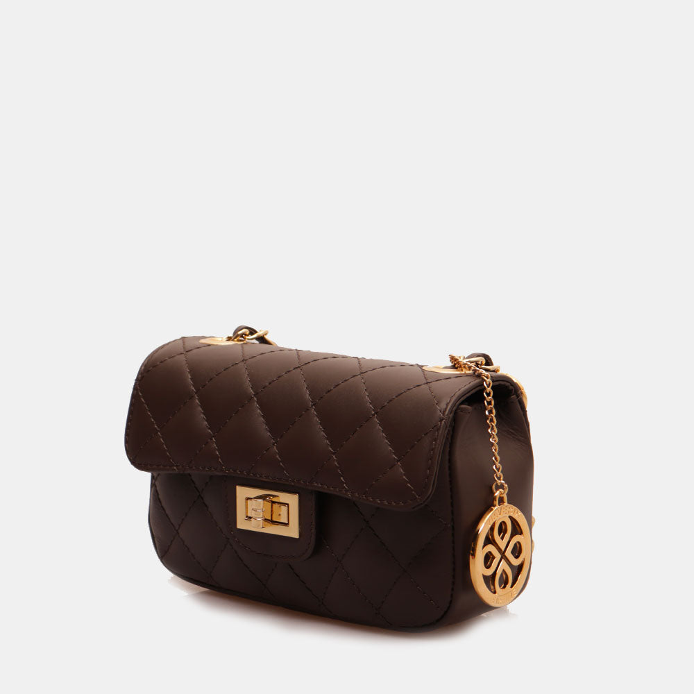 Borsa Piccola a Spalla VIAVERDI in Pelle Marrone Testa Moro Matelassè Made in Italy linea Saturnia